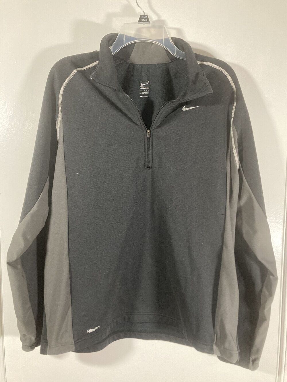 Nike Men's 1/4 Zip Jacket Fleece Lined Dri-Fit (Size L) • Black / Gray • euc •